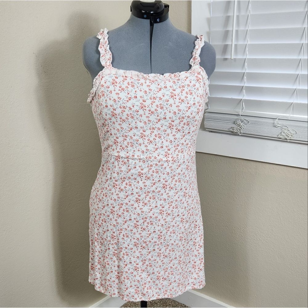 Angel Kiss Dress Size L Linen Floral Print -Y2k  Vintage Spaghetti Strap Dress